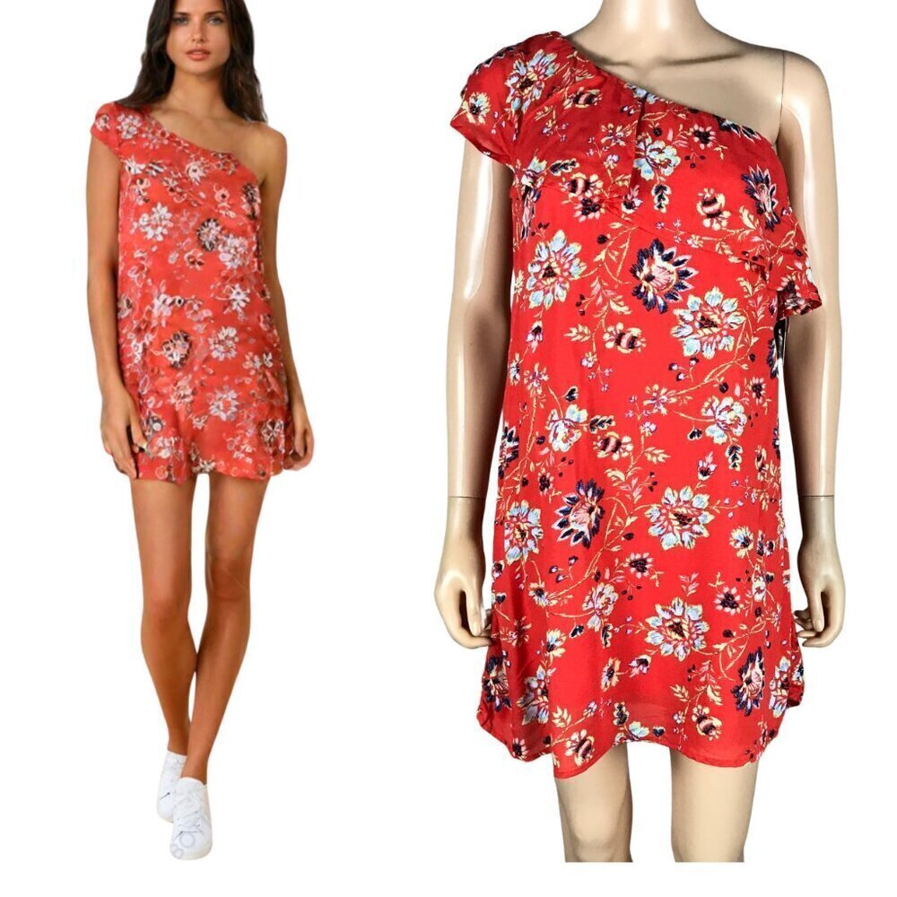 SEQUIN HEARTS Orange Floral One Shoulder Mini Dress NWT SMALL - Picture 1 of 7